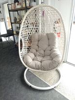 egg shaped hanging chair with own stand, rattan white
